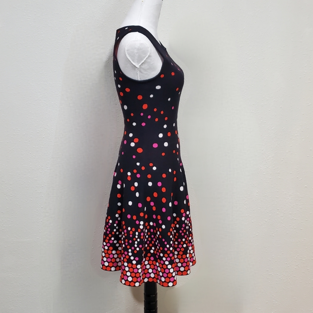 Issa London Black with Pink Orange Poka Dots Sleeveless Sweater Dress Size Small - Picture 4 of 7